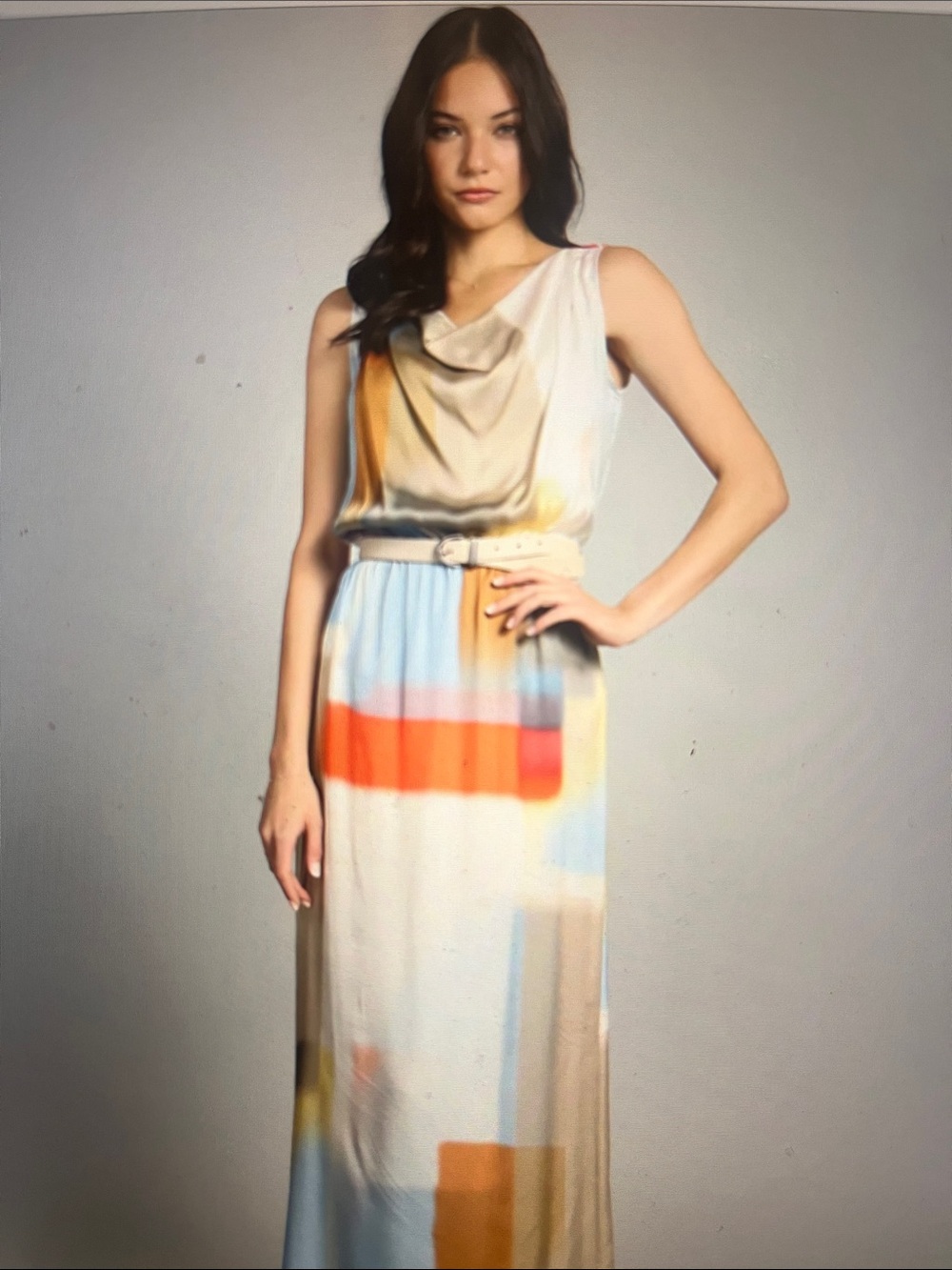 Sleeveless Multicolor Cowl Neck Maxi Dress